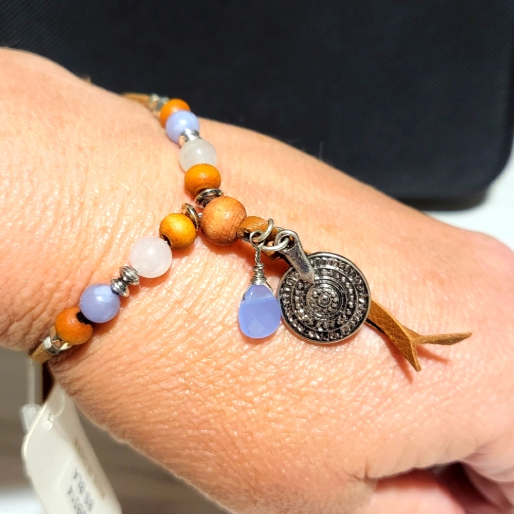Cute leather‎ and beads charm bracelet//Southwestern//Bo